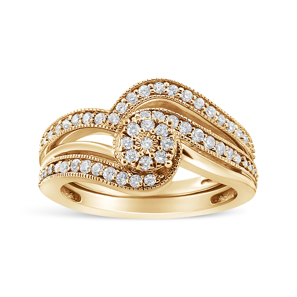 14K Yellow Gold Plated .925 Sterling Silver 1/3ct Cttw Multi-Diamond Bypass